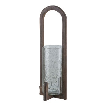 Glas Windlicht, im Holzrahmengestell 51x18x18cm, Dunkelbraun