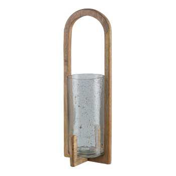 Glas Windlicht, im Holzrahmengestell 51x18x18cm, Natur