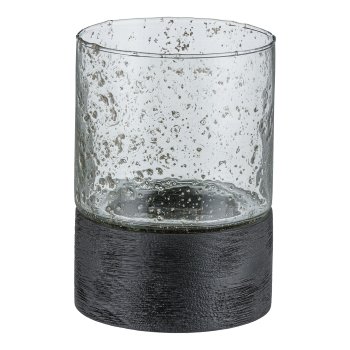 Glas Windlicht, auf Holzfuß 19x13x13cm, Schwarz