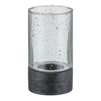 Glas Windlicht, auf Holzfuß 23x13x13cm, Schwarz