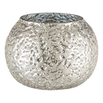 Glas Teelicht, rund, GLAMOUR EARTH 8x8x6cm, Silber