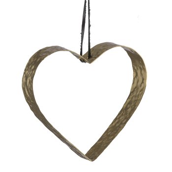 Metall Herz offen, m. Leder Hänger, gehämmert 16x16x4cm, Gold