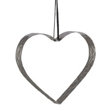 Metal heart open, w. leather hanger, hammered 20x20x4cm, silver