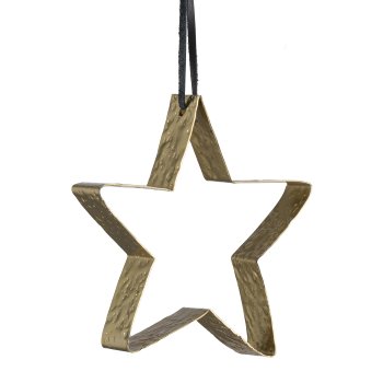 Metall Stern offen, m. Leder Hänger, gehämmert 17x17x4cm, Gold