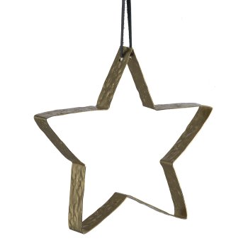 Metall Stern offen, m. Leder Hänger, gehämmert 22x21x4cm, Gold