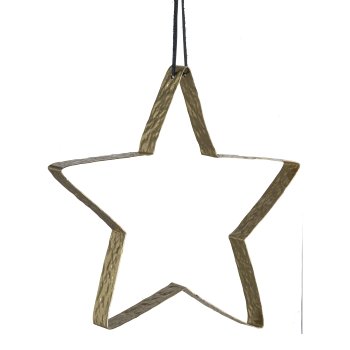 Metall Stern offen, m. Leder Hänger, gehämmert 30x30x4cm, Gold