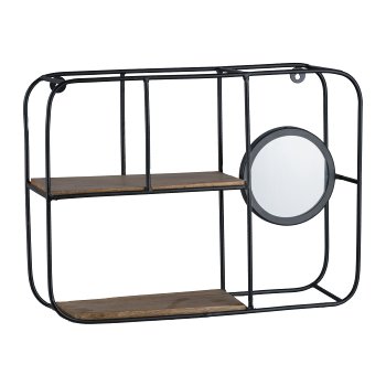 Iron hanging shelf with mirror, black, 51x17x38cm
