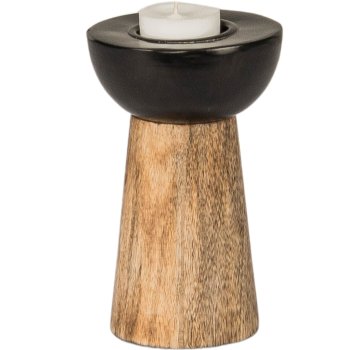 Wood/metal tea light holder, 8x8x13cm, natural