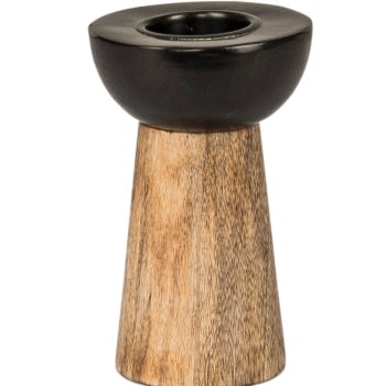 Wood/metal tea light holder, 8x8x13cm, natural