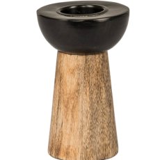 Wood/metal tea light holder, 8x8x13cm, natural