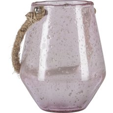 Glass lantern, with natural pendant, bulbous, 15x12x12cm, pale pink