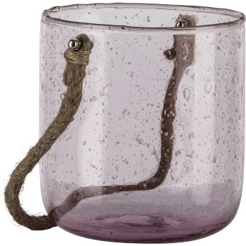 Glass lantern, with natural pendant, 20x14x14cm, pale pink