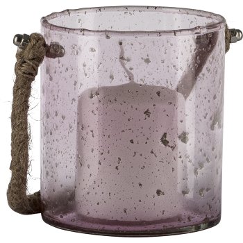 Glas Windlicht, mit Naturhänger, Zylinder, 11x10x10cm, rosa