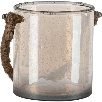 Glass lantern, with natural pendant, cylinder, 11x10x10cm, gold