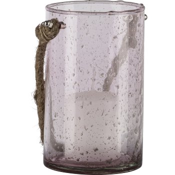 Glas Windlicht, mit Naturhänger, Zylinder, 16x10x10cm, rosa