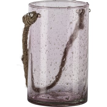 Glas Windlicht, mit Naturhänger, Zylinder, 16x10x10cm, rosa