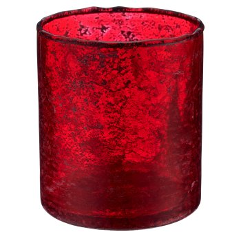 Glas Windlicht Zylinder, organisch, 9x8x8cm, rot