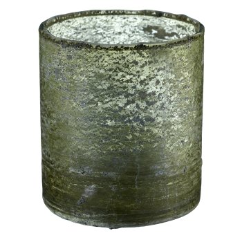 Glass lantern cylinder, organic, 9x8x8cm, dark green