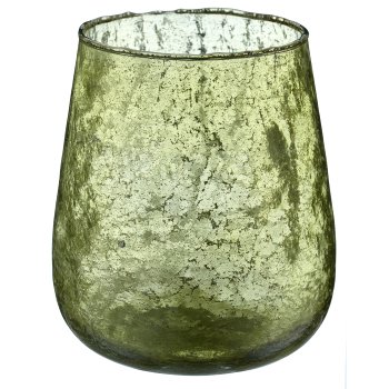 Glas Windlicht bauchig, organisch, 14x13x13cm, dunkelgrün