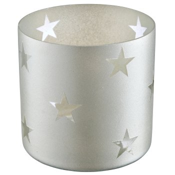 Glas Windlicht Zylinder mit Sternmotiv, gefrostet, 10x10x10cm, weiß