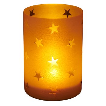 Glass lantern cylinder with star motif, frosted, 14x10x10cm, white