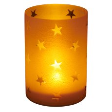 Glass lantern cylinder with star motif, frosted, 14x10x10cm, white