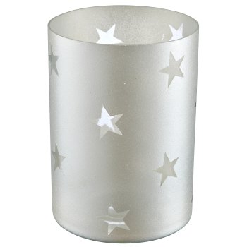 Glass lantern cylinder with star motif, frosted, 14x10x10cm, white