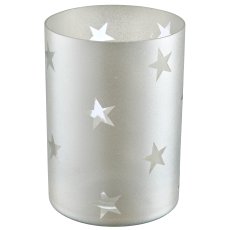Glass lantern cylinder with star motif, frosted, 14x10x10cm, white