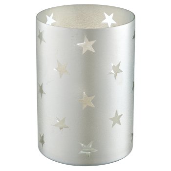 Glas Windlicht Zylinder mit Sternmotiv, gefrostet, 18x12x12cm, weiß