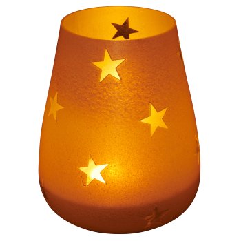 Glas Windlicht Zylinder mit Sternmotiv, gefrostet, 13x11x11cm, weiß