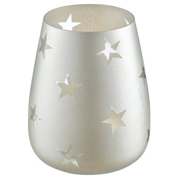 Glas Windlicht Zylinder mit Sternmotiv, gefrostet, 13x11x11cm, weiß