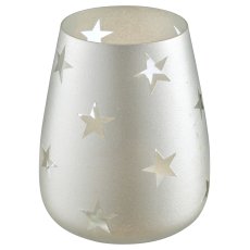 Glas Windlicht Zylinder mit Sternmotiv, gefrostet, 13x11x11cm, weiß