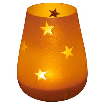 Bulbous glass lantern with star motif, frosted, 15x13x13cm, white