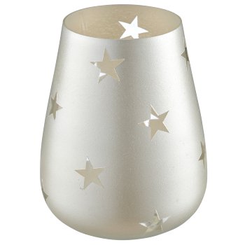 Bulbous glass lantern with star motif, frosted, 15x13x13cm, white