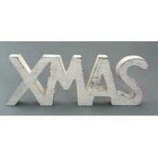 Wood Writing xmas Made Of Mango, H15cm x39cm, White