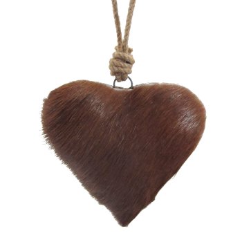 Heart Pendant Fur, Nature, 17 cm, Light-Dark Mixed