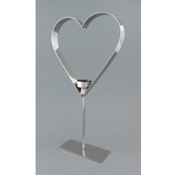 Stainless Steel Heart Tea Light On Foot, 20x7x39cm, Silver