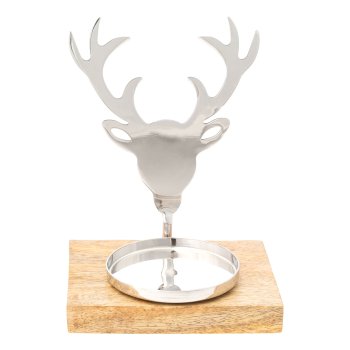 Stainless steel/mango wood tealight holder deer motif, 12,5x10x16,5cm, silver