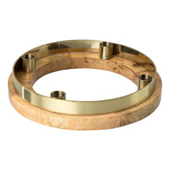 Stainless steel candle holder ring on mango wood ring, 27x27x5cm, champagne