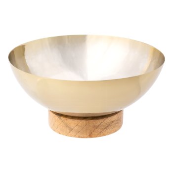 Stainless steel bowl on mango wood base, 26x26x14cm, champagne