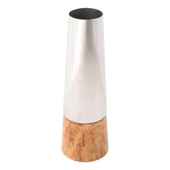 Edelstahl/Mango-Holz Vase, 8,5x8,5x25cm, silber
