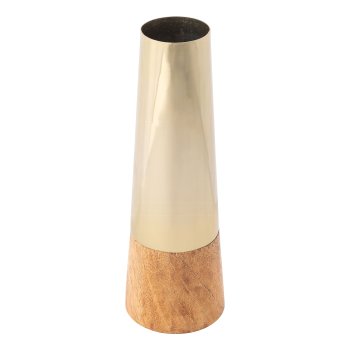 Stainless steel/mango wood vase, 8,5x8,5x25cm, champagne