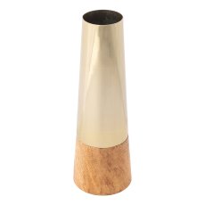 Edelstahl/Mango-Holz Vase, 8,5x8,5x25cm, champagner