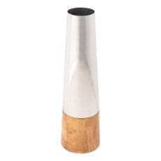 Edelstahl/Mango-Holz Vase, 9x9x30cm, silber