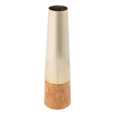 Edelstahl/Mango-Holz Vase, 9x9x30cm, champagner