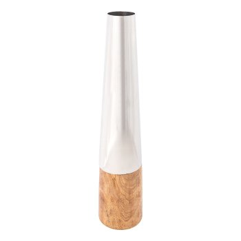 Stainless steel/mango wood vase, 10x10x45cm, silver