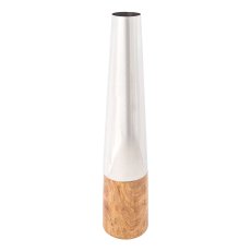 Edelstahl/Mango-Holz Vase, 10x10x45cm, silber