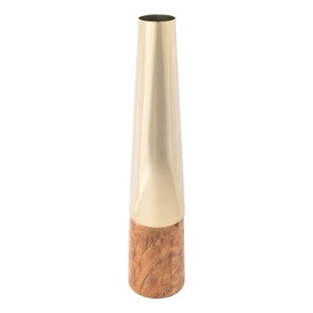 Stainless steel/mango wood vase, 10x10x45cm, champagne