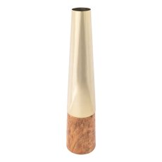 Edelstahl/Mango-Holz Vase, 10x10x45cm, champagner