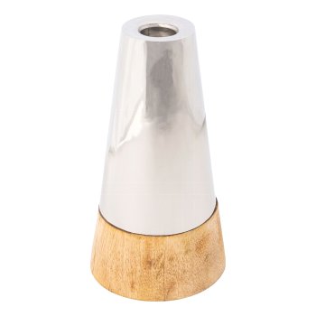 Stainless steel/mango wood candle holder, 7,5x7,5x24cm, silver